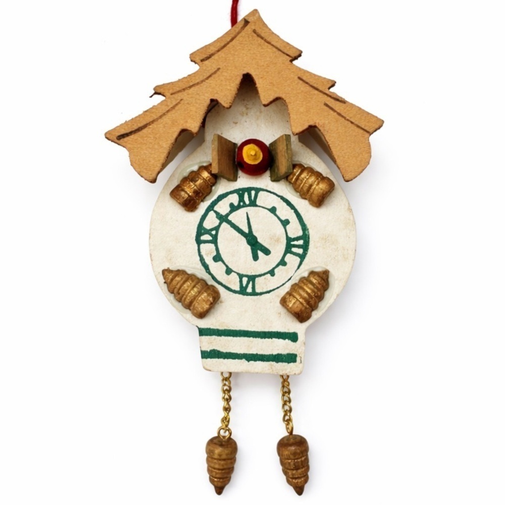 Vintage Wooden Cuckoo Clock Ornament With Pinecones